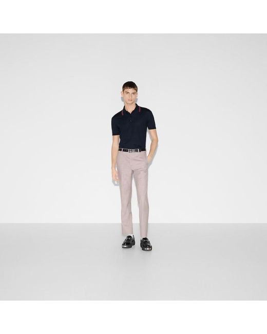 Polo En Maille De Laine Avec Bande Web, Taille Gucci pour homme en coloris Blue