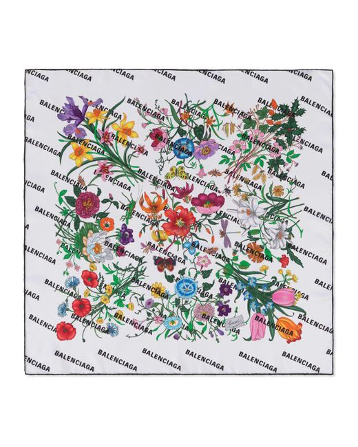 Gucci The Hacker Project Flora Print Silk Scarf in White | Lyst
