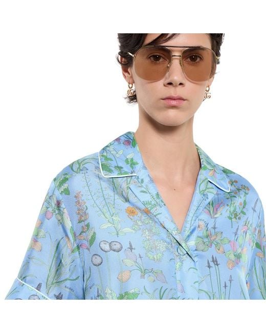 Gucci Blue Printed Silk Twill Shirt