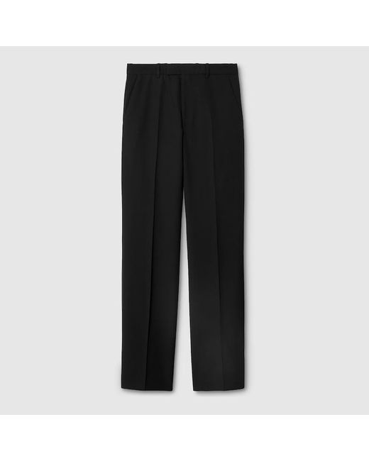 Gucci Black Wool Gabardine Trousers With Embroidery for men