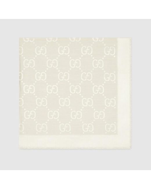 Gucci Natural Gg Jacquard Silk Wool Shawl