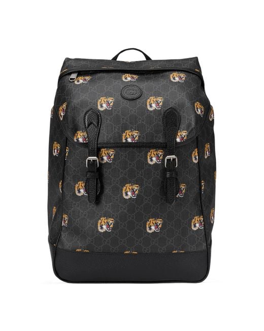 Gucci Black GG Medium Backpack With Tiger Print for men