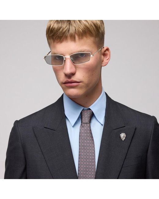 Gucci Gray Interlocking G Silk Jacquard Tie for men