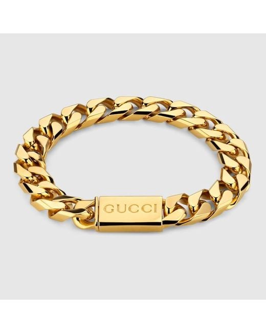 Gucci スクリプト タグ付き チェーン ブレスレット, ゴールドトーン メタル Metallic