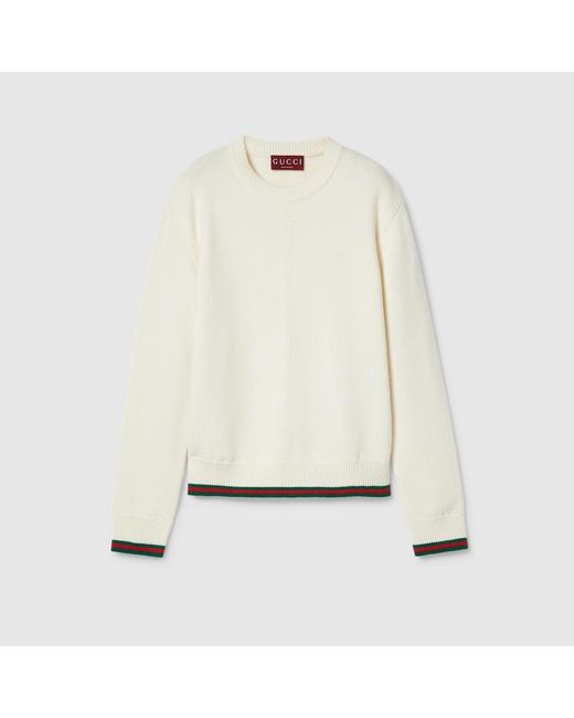 Gucci White Pullover Aus Wolle Und Kaschmir Mit Web, Grösse