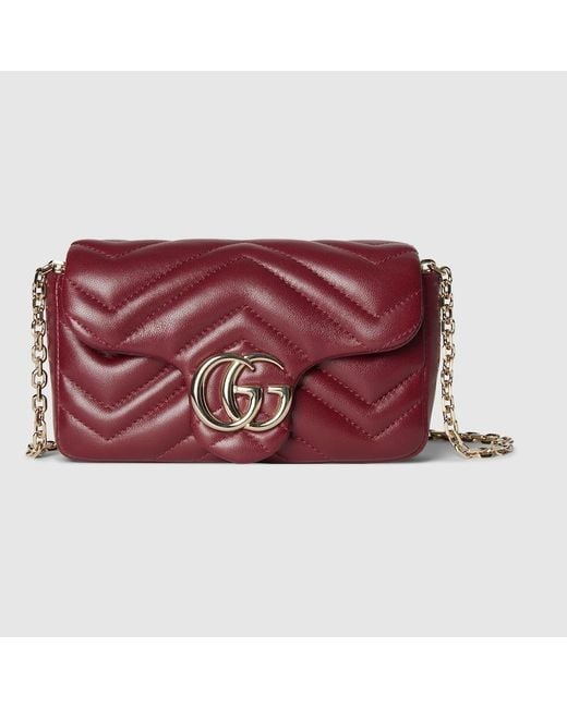 Gucci Red Gg Marmont Mini Shoulder Bag, Leather