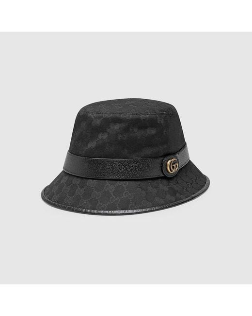 Gucci Black Logo-Pattern Canvas Bucket Hat