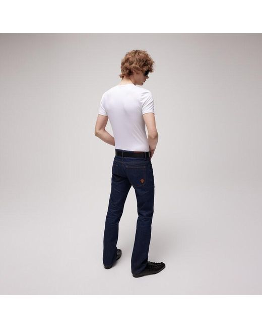 Gucci Blue Cotton Denim Pants With Embroidery for men