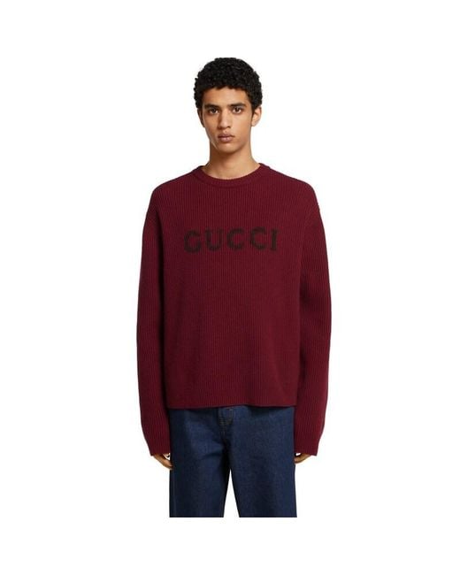 Gucci Red Wool Cashmere Rib Knit Sweater for men