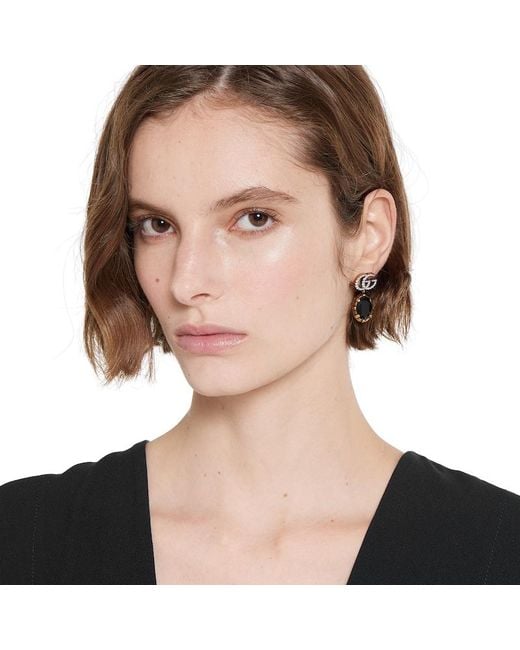 Gucci Black Gg Marmont Crystal Earrings