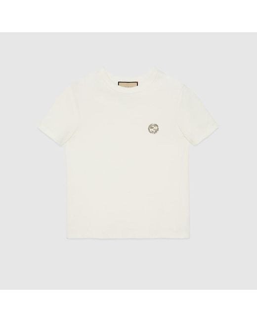 Camiseta Punto de Algodón con GG Entrelazada Gucci de color White