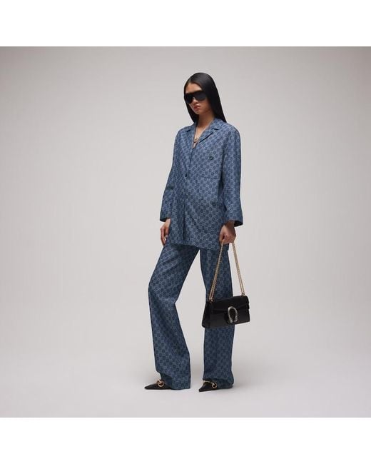 Gucci Blue Gg Cotton Denim Jacquard Pants, Size 40 It, Ready-To-Wear