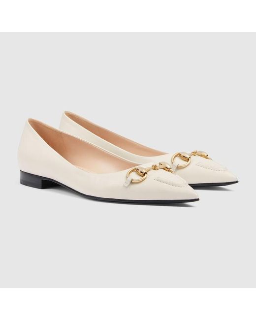 Gucci White Ballet Flat With Horsebit
