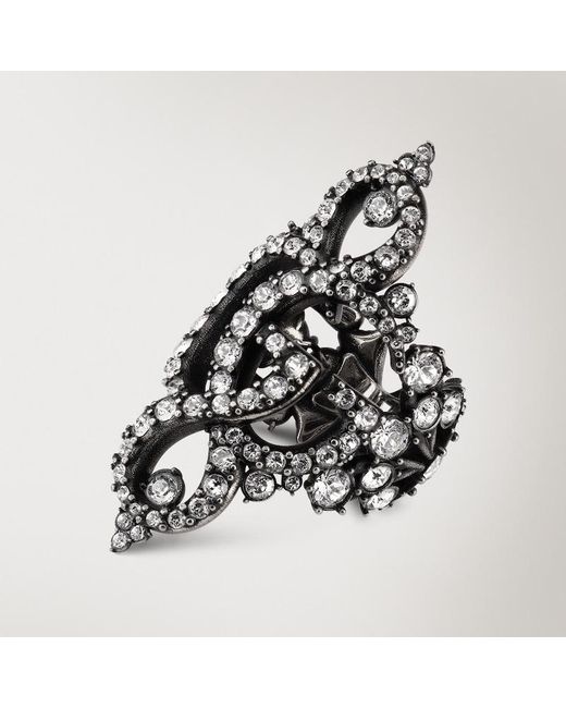 Gucci Black Gg Marmont Crystal Wide Ring