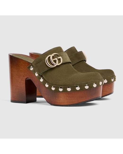 Gucci Brown Platform Clog With Double G, Suede