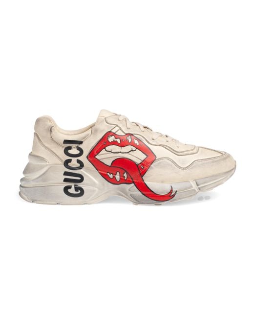 Gucci White Rhyton Leather Sneakers With Maxi Mouth for men