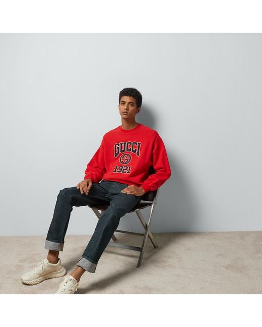 Gucci Sweatshirt Aus Baumwolljersey Mit Stickerei in Red für Herren
