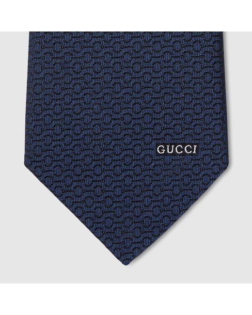 Gucci Blue Horsebit Silk Jacquard Tie for men