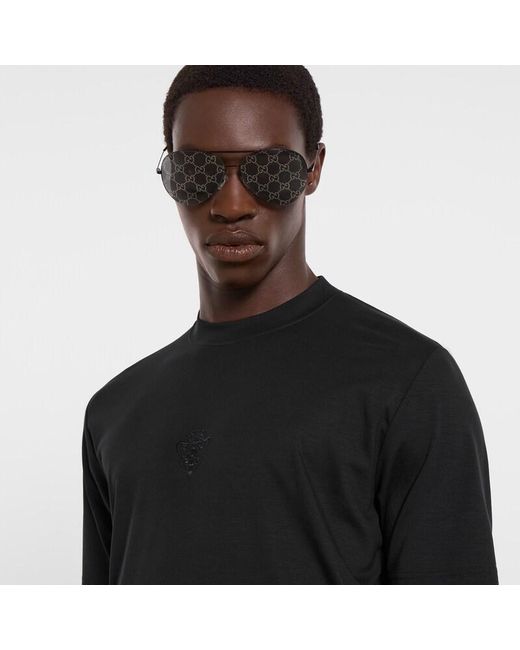 Gucci Black Soft Rayon Jersey T-Shirt With Embroidery for men