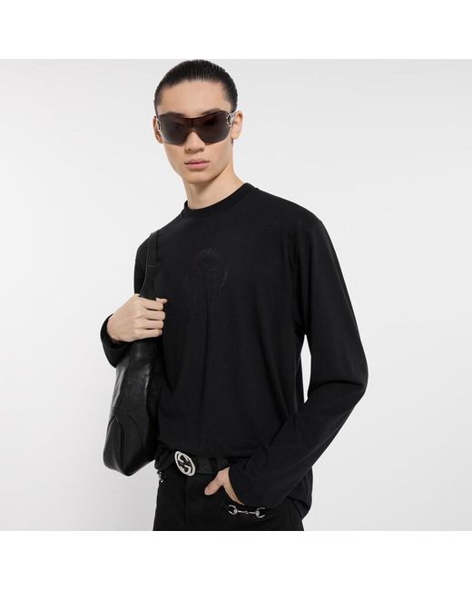 Gucci Black Cotton Jersey T-Shirt With Devoré Detail for men