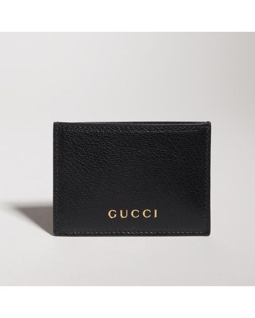 Gucci Black Card Case With Lettering, Leather