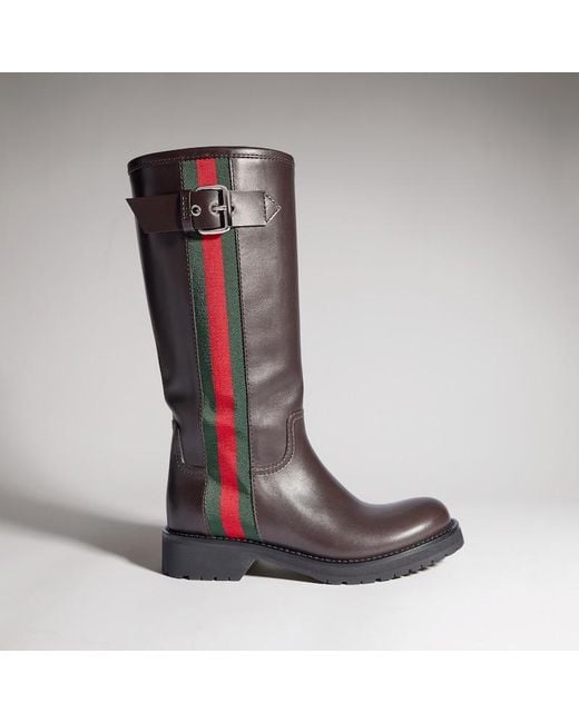 Gucci Red Biker Boot With Web, Uk