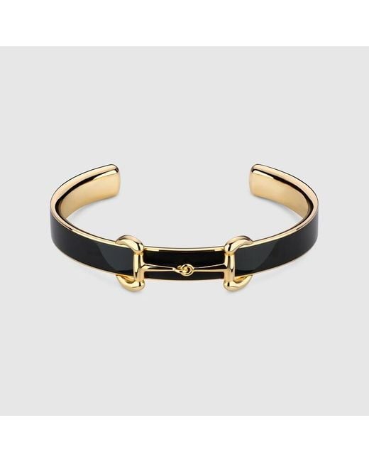 Gucci Metallic Horsebit Bangle Bracelet With Enamel