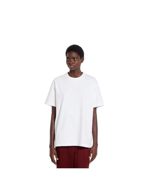 Gucci White T-Shirt Aus Baumwolljersey Mit Stickerei, Größe