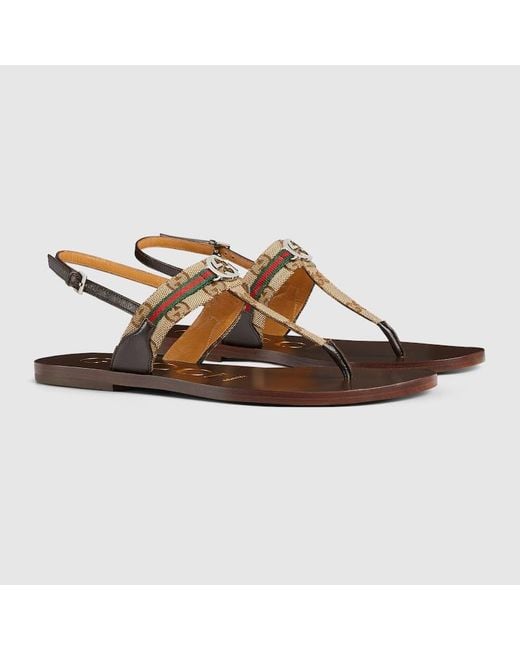 Sandalo Con Incrocio GG E Dettaglio Web di Gucci in Brown