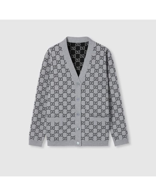 Gucci Ggウール ジャカード リバーシブルカーディガン, グレー, ウェア Gray