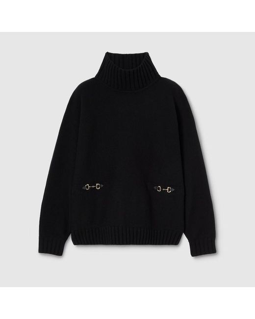 Gucci Black Wool Cashmere Sweater With Horsebit, Ready-To-Wear