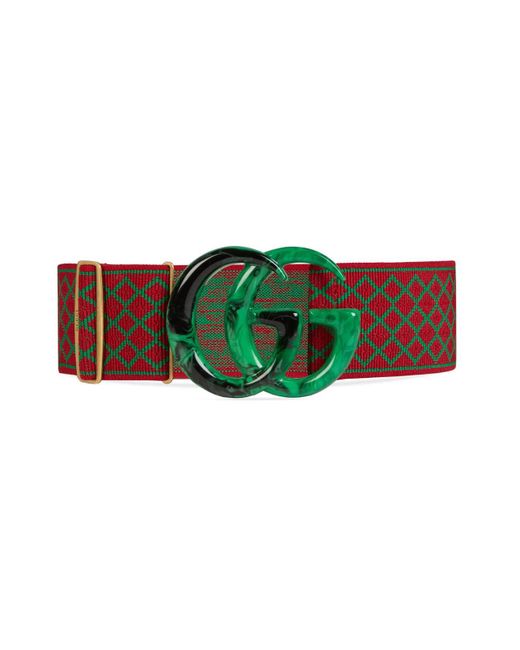 Gucci Green Elastic Belt With Double G