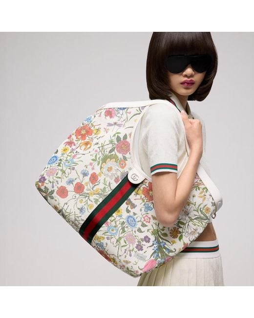 Gucci White Giglio Flora Large Tote Bag, Fabric