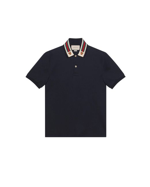 Gucci Baumwoll-Poloshirt mit Web und Felinekopf in Blue für Herren