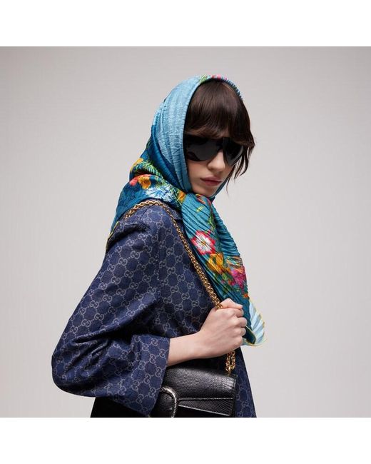 Gucci Blue Printed Silk Shawl