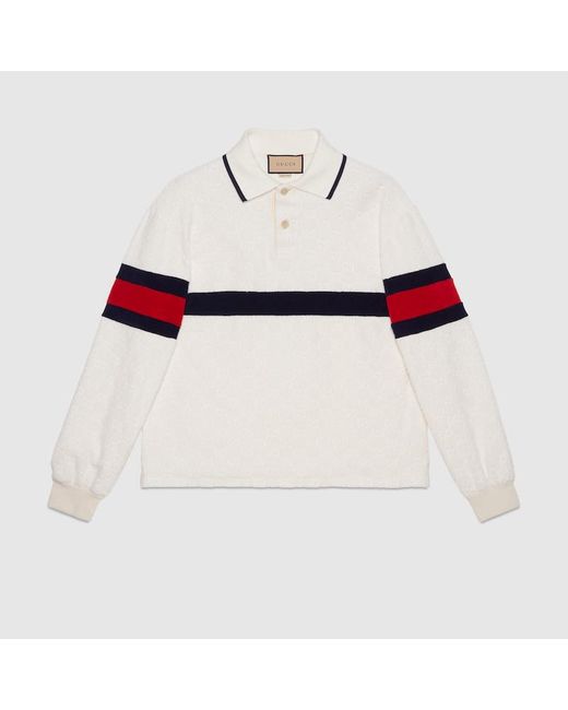 Polo En Tissu Éponge En Coton GG Avec Bande Web Gucci pour homme en coloris White