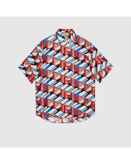 Gucci Hemd Aus Seide Mit Pixel-Print in Red für Herren