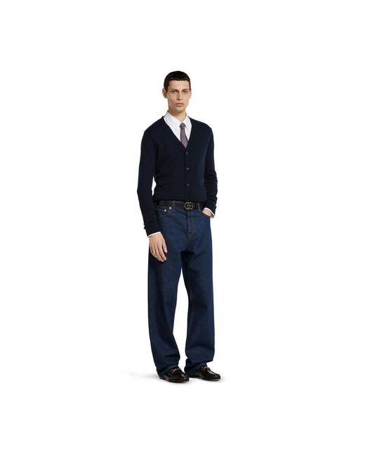 Gucci Blue Fine Cashmere Cardigan With Intarsia for men
