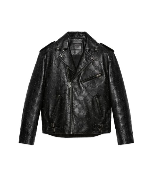 Gucci Black GG Leather Biker Jacket for men