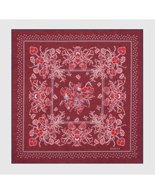 Gucci Red Printed Cotton Pocket Square for men