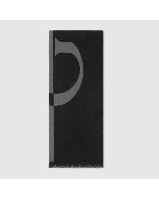 Gucci Black Wool Scarf With Logo for men