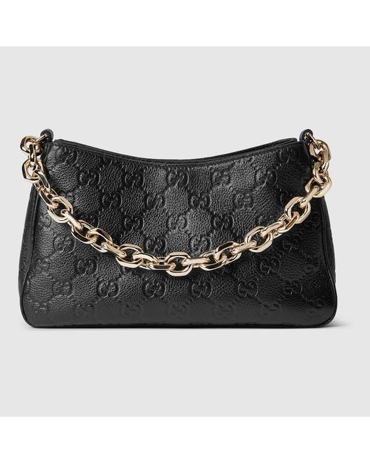 Gucci Black Gg Emblem Mini Shoulder Bag, , Leather