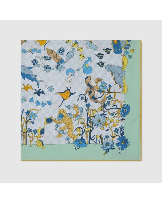 Gucci Blue Printed Silk Carré