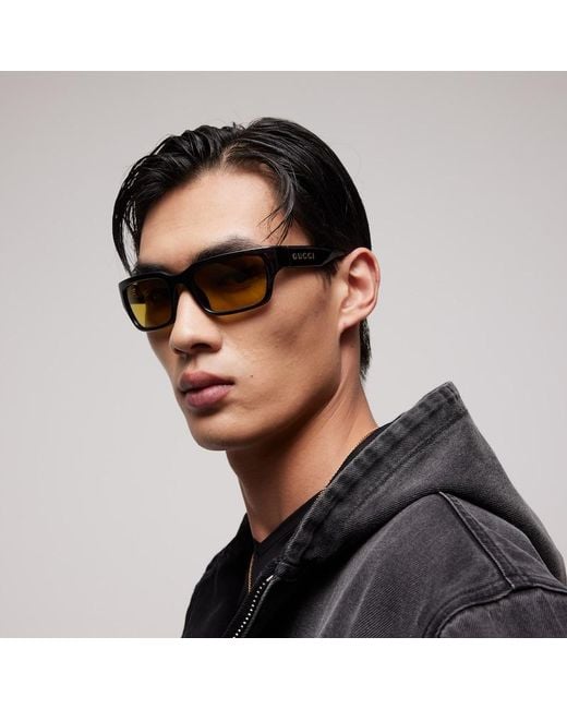 Gucci Brown Rectangular-Frame Sunglasses for men