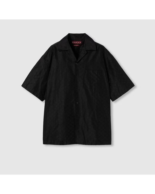 Camisa De Faya De Seda Y Algodón Con Gg, Talla Gucci de hombre de color Black
