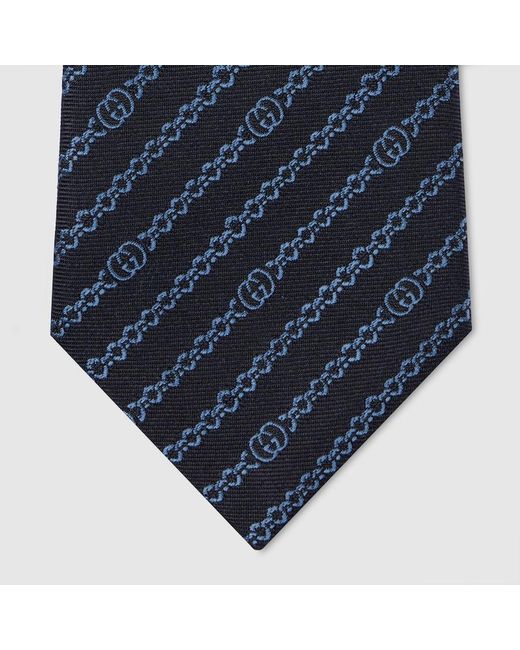 Gucci Blue Interlocking G Chain Silk Tie for men