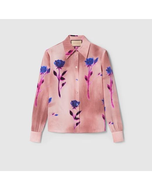Gucci Pink Bluse Aus Crêpe De Chine Mit Blumen-Print