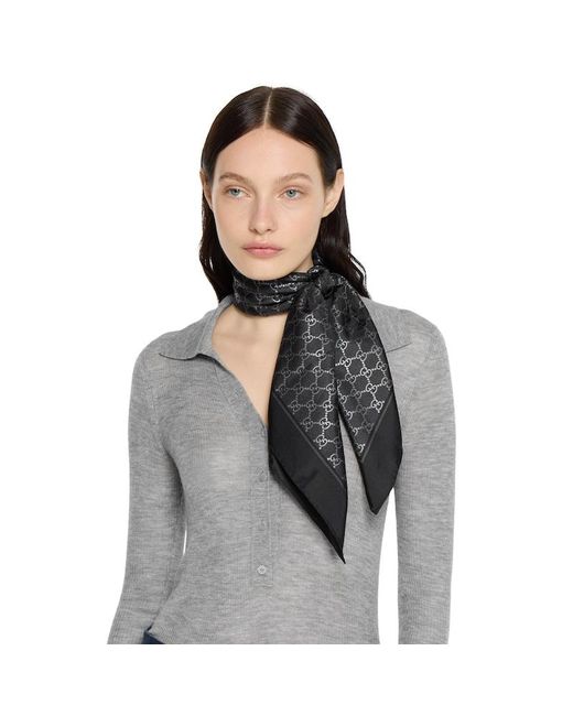 Gucci Black Laminated Printed Silk Twill Carré