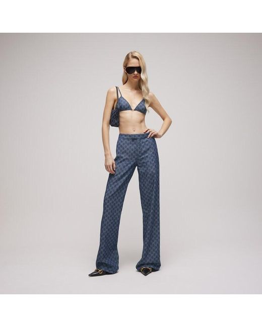 Gucci Blue Gg Light Cotton Denim Jacquard Top, Size 38 It, Ready-To-Wear