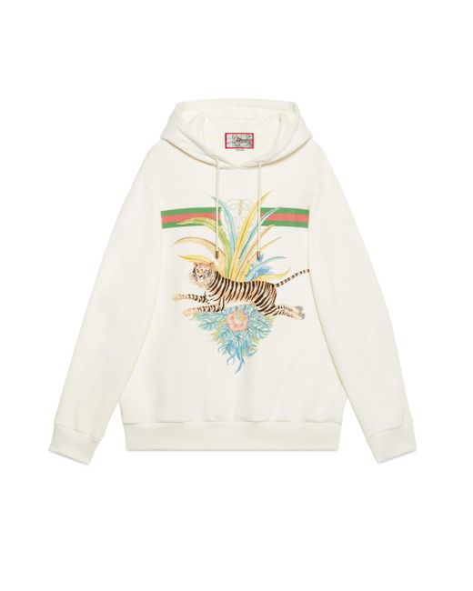 Gucci White Lunar New Year Tiger Print Hooded Sweatshirt for men